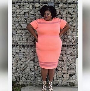 🍂🍁Nwot Boutique+ neon coral mesh dress size 3x